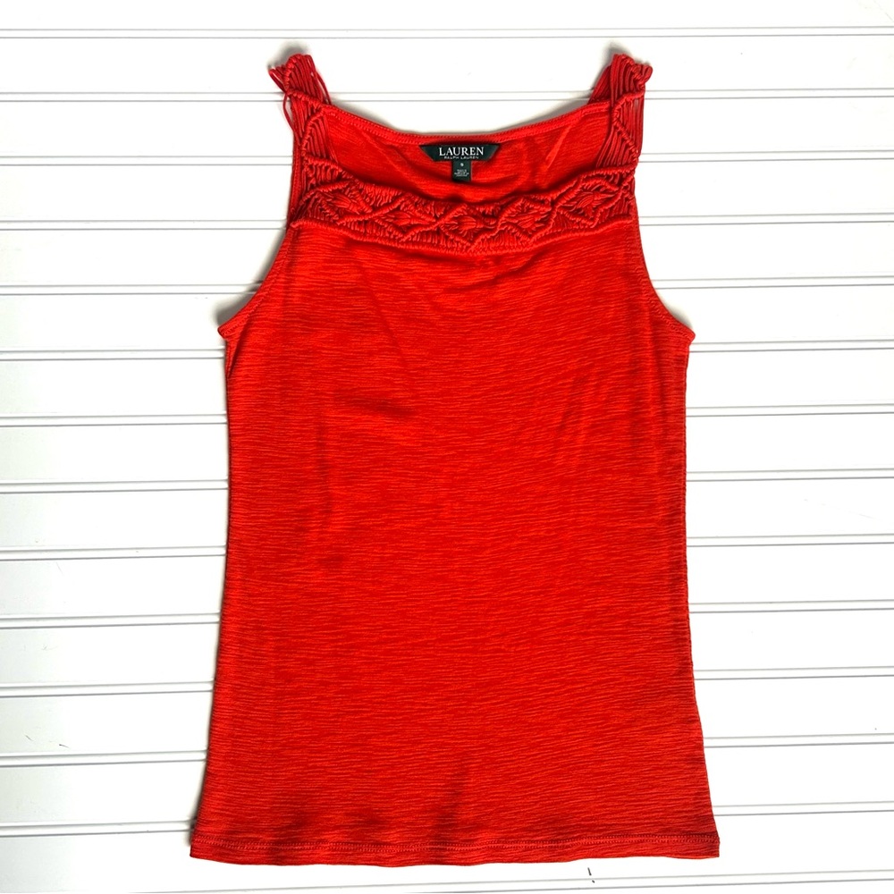 LAUREN Ralph Lauren Tank Coral Crochet Detail Top SMALL